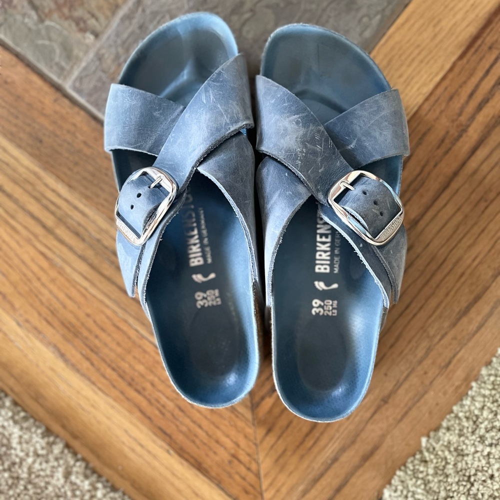 Birkenstock Slate Blue Cross-Strap Sandals